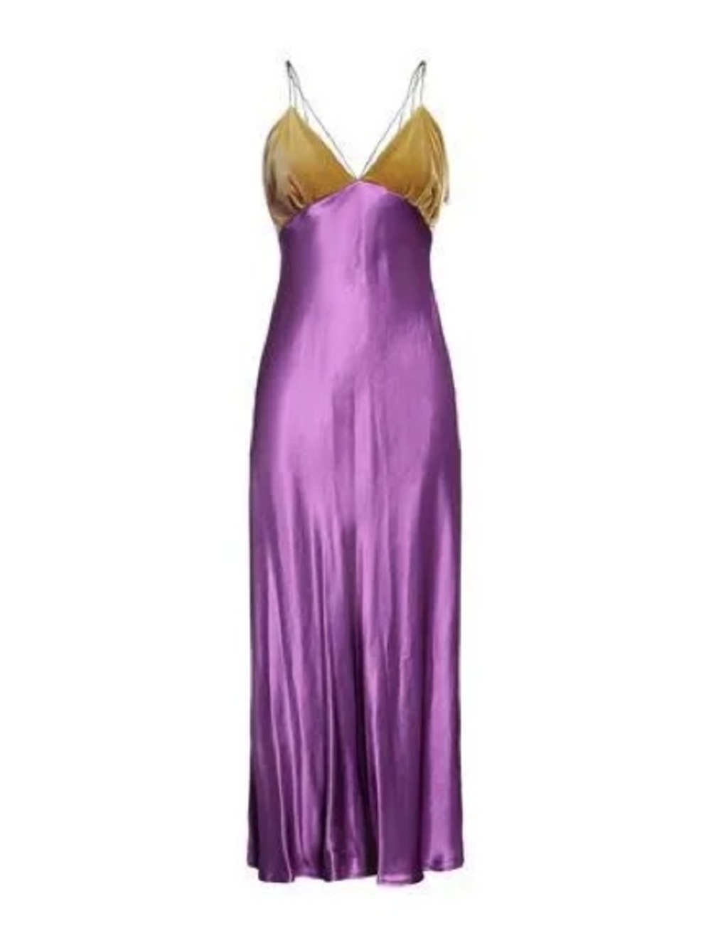 Purple Satin Slip Dress with Vintage Velvet Greenish Gold Bodice